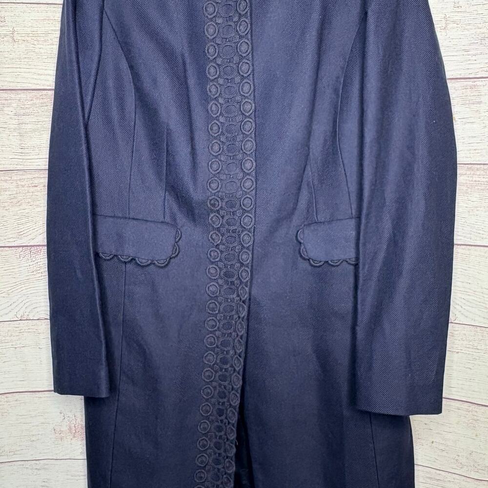 Boden Linen Cotton Navy Blue Classic Luxury Minimalist Winter Fall Coat Size 12 - Picture 8 of 9
